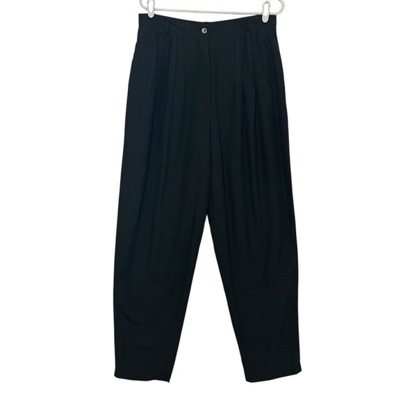 J. Peterman Pants - Vintage J Peterman Women Silk Dress Pants Size 16 Black Pleated Tapered Pockets
